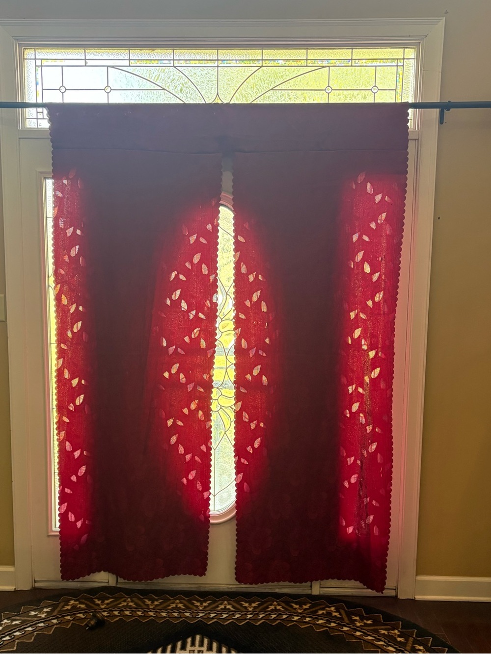 Red Lace Window Curtain Panel - Home Accents